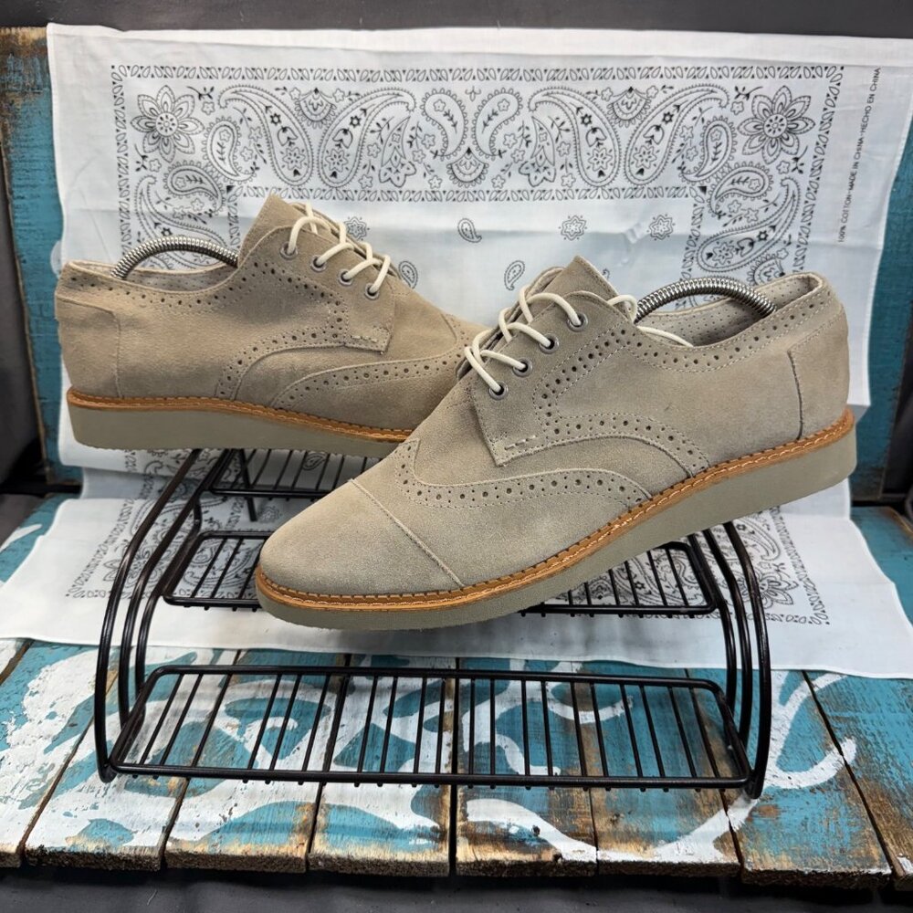 NEW Toms Shoes Brown Brogue Oxford Wingtips Desert Beige Suede Lace Up Mens 11